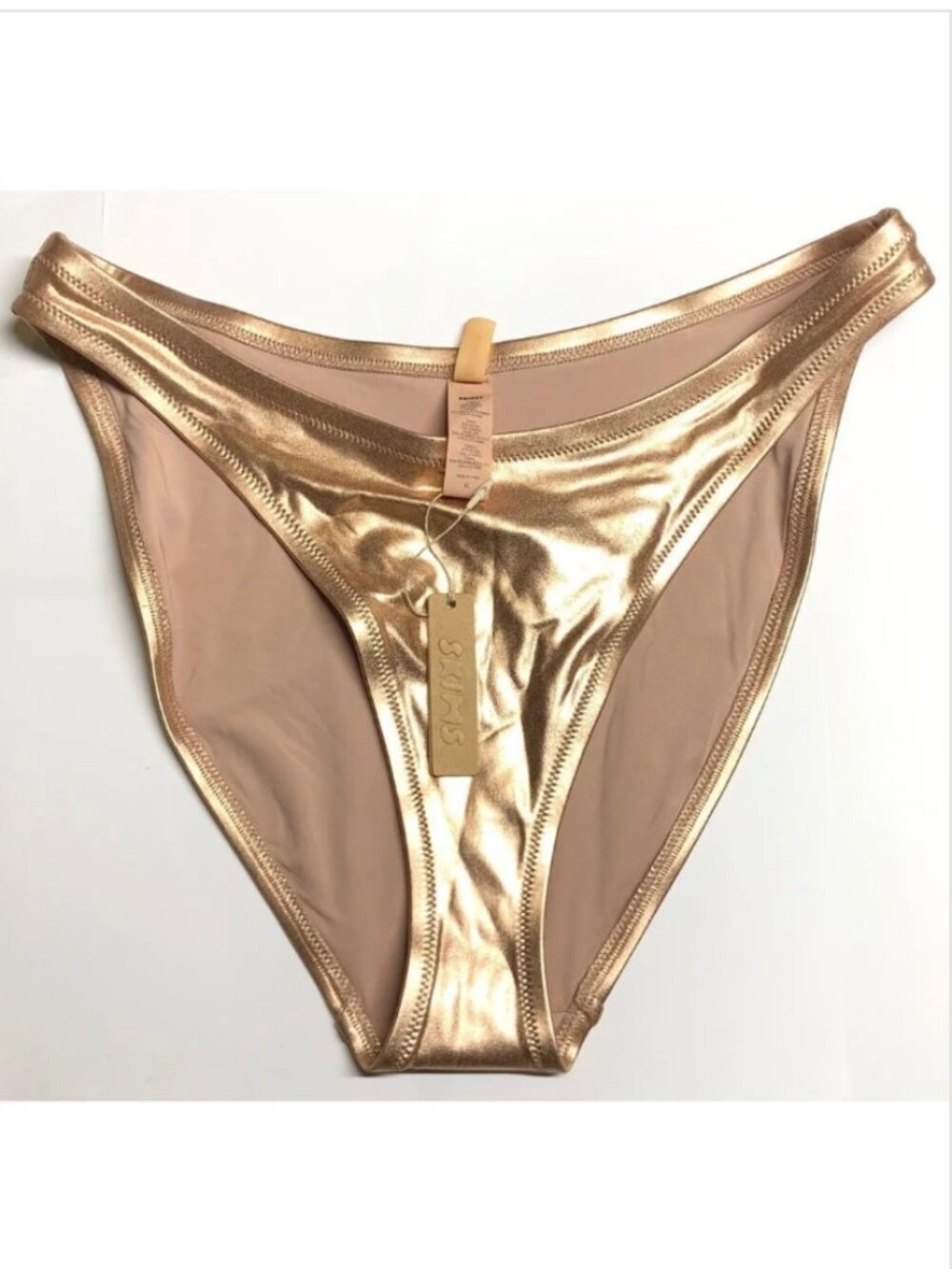SKIMS Metallic Swim Bottoms Dipped Mid Waist Bottoms Gold NWT 4X